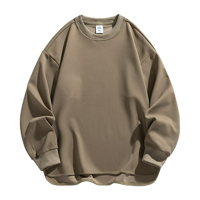 Kalauyu Chandail en Molleton pour Hommes Chandail Col Rond Manches Longues Polaire Décontracté Couleur Unie Hauts d'Automne