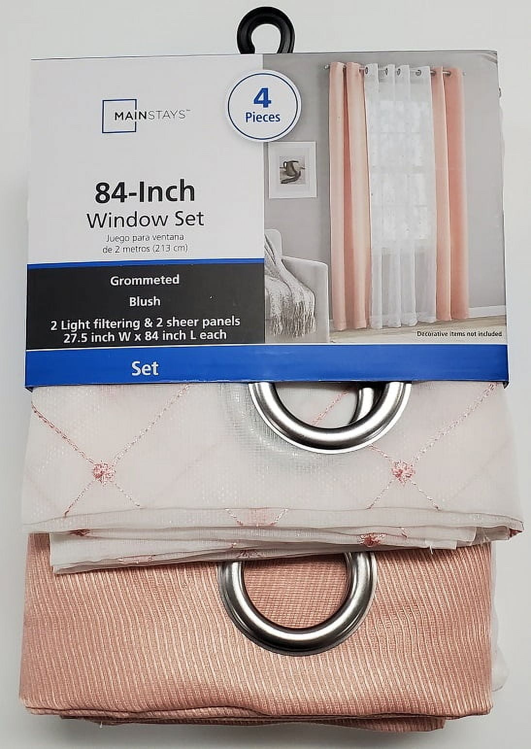 Mainstays Embroidered Curtain Panels, Set of 4, Blush, 27.5" W x 84" L
