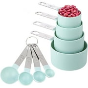 Yeebline Measuring Cups and Spoons Set of 8 Pieces, Nesting Measure Cups with Stainless Steel Handle, for Dry and Liquid Ingredient - Lake Blue