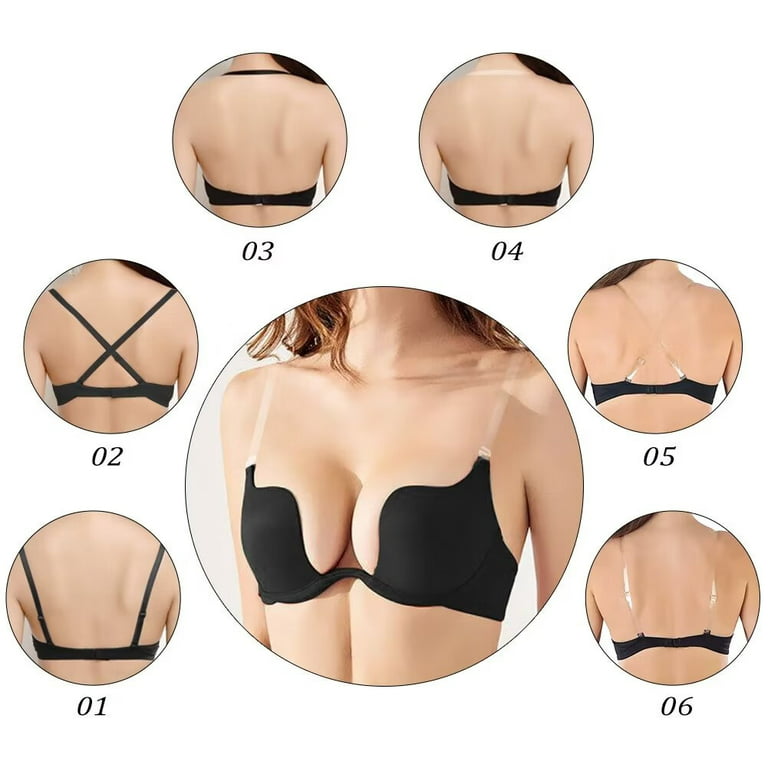 Varsbaby Womens Low Plunge Push Up Bra with Clear Straps Low Cut  Convertible Underwire Padded Cleavage Bra