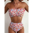 thumbnail image 3 of Eytino High Waisted Bathing Suits for Women Two Piece Swimsuit Floral Print Ruffle Trim Bikini Set Lace Up Front Swimwear M, 3 of 7