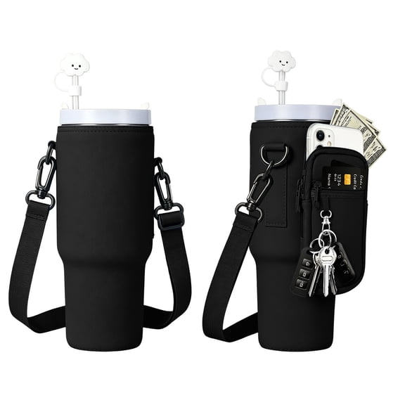 BUTOMKY for Stanley Cup 40oz Water Bottle Holder with Strap - Insulated Neoprene Crossbody Bag with Phone Pocket, Adjustable Shoulder & Handheld Straps for Women/Girls
