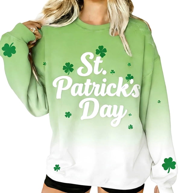 Camiseta de Cuello de Tripulación de Manga Larga de las Mujeres Camiseta Festiva Casual con Impresión Del Día de San Patricio