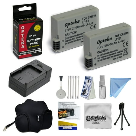 Nimh Rapid Charger Kit - 2 Extended Life Replacement Battery Packs For Canon Rebel T2i T3i T4I T5i DSLR + 1 hour Rapid Battery Charger + Opteka CSLR-50 Wrap Case + Deluxe Cleaning Kit + Mini Tripod