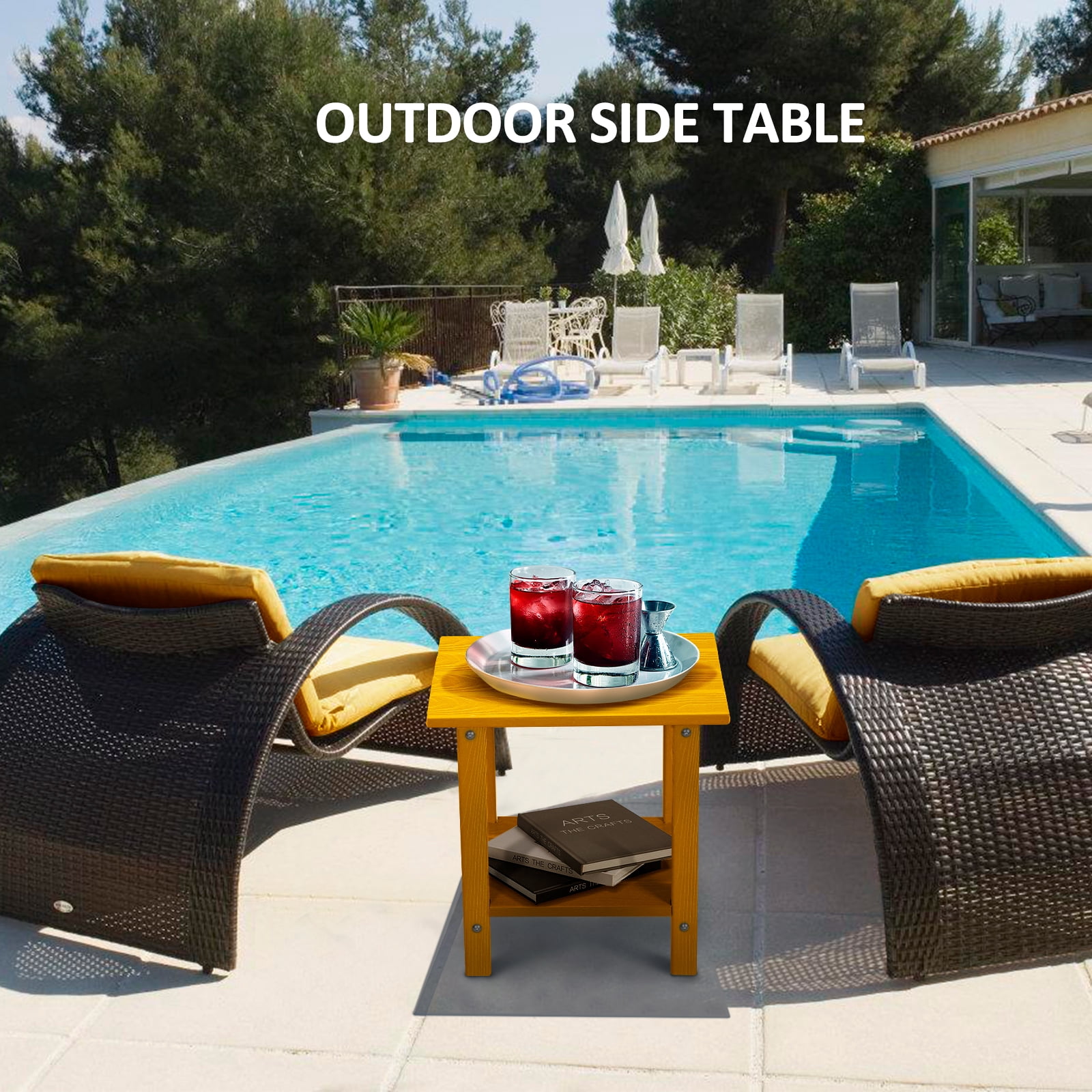 Nalone 2-Tier Outdoor Side Table, HDPE All Weather Outdoor Coffee Table Adirondack Patio End Table, Outside Deck Table for Indoor Living Room Bedroom Porch Backyard, Tangerine