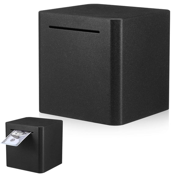 NIAIZEK Unbreakable Stainless Steel Money Box Cash Saving Container Black Metal