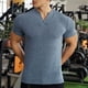 thumbnail image 5 of Camisas de Verano Casuales de Manga Corta de los Hombres Color Sólido V-Cuello Suelto Blusa de Fitness Elástica, 75% Poliéster 20% Rayón 5% Spandex, 5 of 6