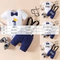 thumbnail image 3 of YDFCWXW Baby Boy My First Birthday Outfit Infant Bow Tie Romper with Suspenders, Cake Smash 1 Year Old Birthday Clothes (Blue, 12-18Months), 3 of 7