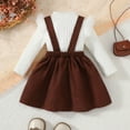 thumbnail image 6 of Afdoent Girls 2 Piece Outfits Christmas Winter Girls Outfits 2 Piece Long Sleeve Ribbed Strap Shirt With Bow Detail And Brown Pinafore Dress For Toddler And Kids 12-18 Months, 6 of 9
