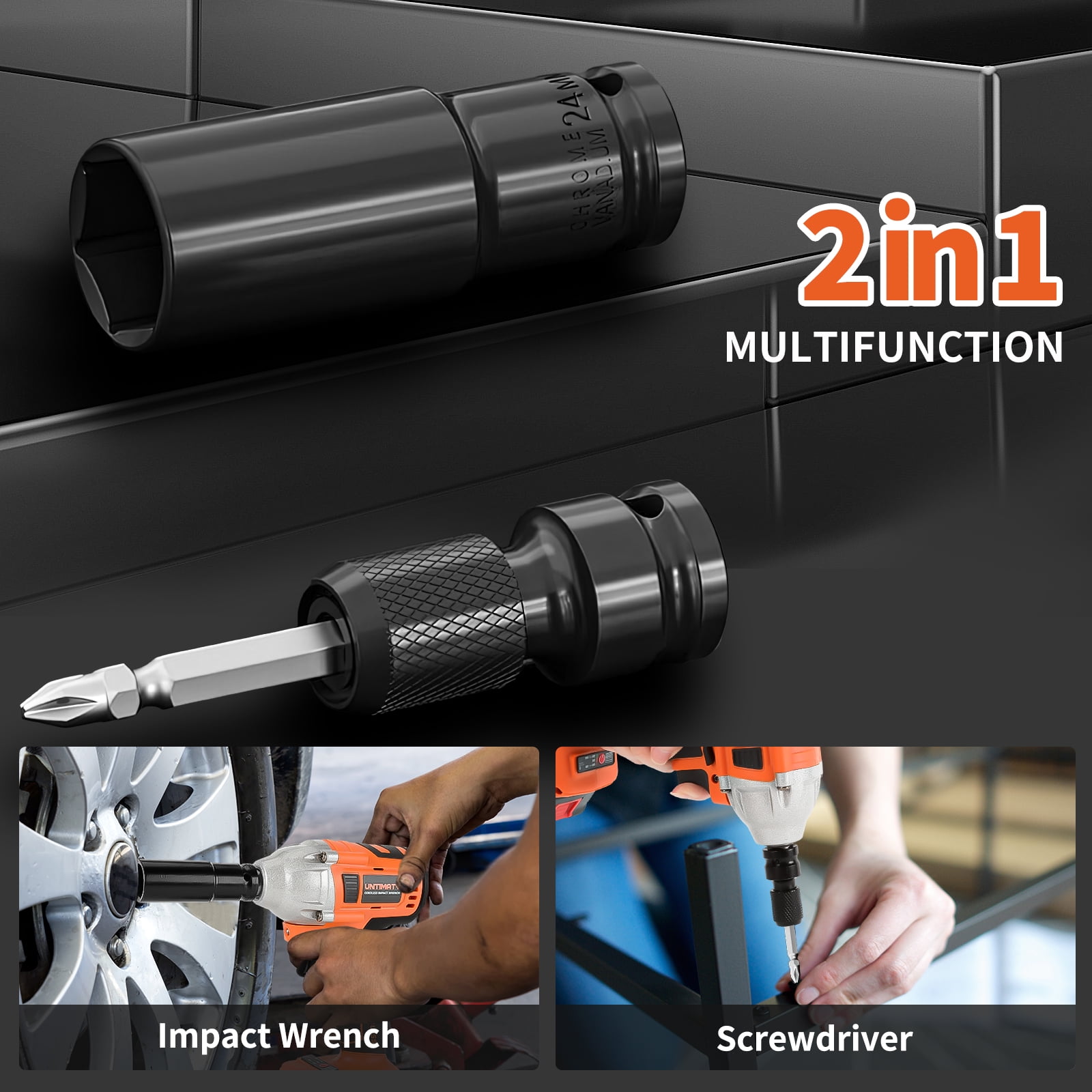 Cordless Impact Wrench, UNTIMATY 1/2 inch  Brushless Impact Gun, Max Torque 320 Ft-lbs（430N.m） Impact Wrench with 21V Brushless Motor, with 3.0Ah Li-ion Battery & 7 Sockets