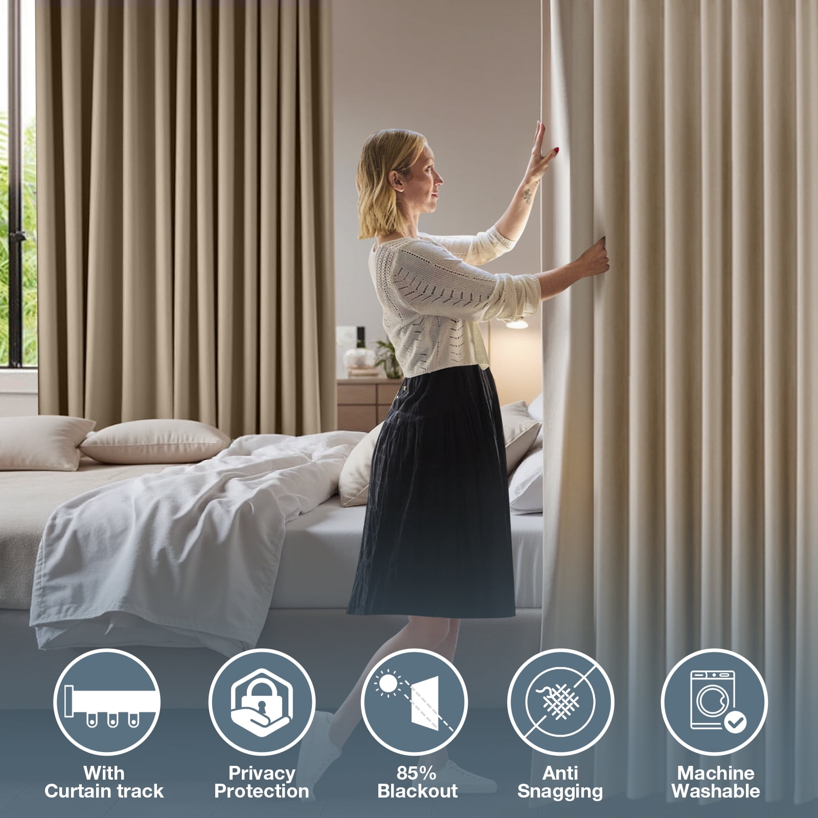 DONGPAI Room Divider Curtains Blackout Privacy Curtain Flexible Ceiling Track Thermal Insulated Noise Reduction Curtains for Living Room Bedroom Partition Separator, 1 Panel, Khaki, 100"x 96"