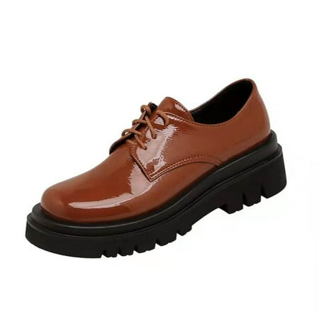 

Paiwinds Boots for Women Retro Cross Lace Broch Deep Mouth Round Toe Ladies Casual Shoes Brown