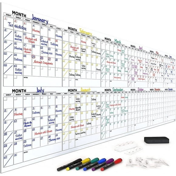 Extra Large 100"x36" White Board Calendar Dry Erase Calendar for Wall 12 Month Planner Big Dry Erase Wall Calendar 2025 Monthly Large Wall Calendar Includes 6 Marker