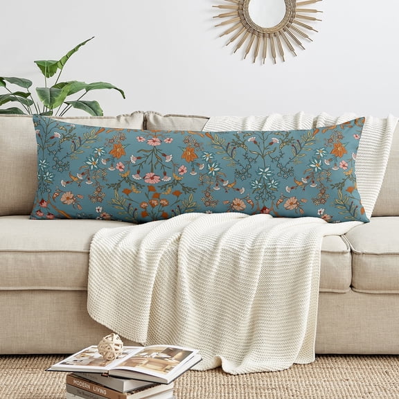 Sweet Jojo Designs Boho Floral Wildflower Blue Orange Body Pillow Cover Case 54x20 (Pillow Not Included)