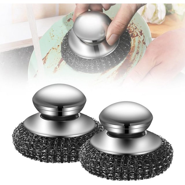 CHAO Cepillo Acero Inoxidable, Estropajo de Acero Inoxidable Mejorado, Almohadillas de Lana de Acero Metálico Desmontables para Limpiar Platos, Ollas de Hierro, Estufas (2pcs)