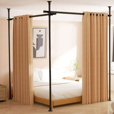 Black Room Divider Curtain Rod, No Drilling Room Curtain Rod for Room Separation, Adjustable 4-10 ft(H) 28-114 inch(W), Heavy Duty Floor to Ceiling Tension Curtain Rod