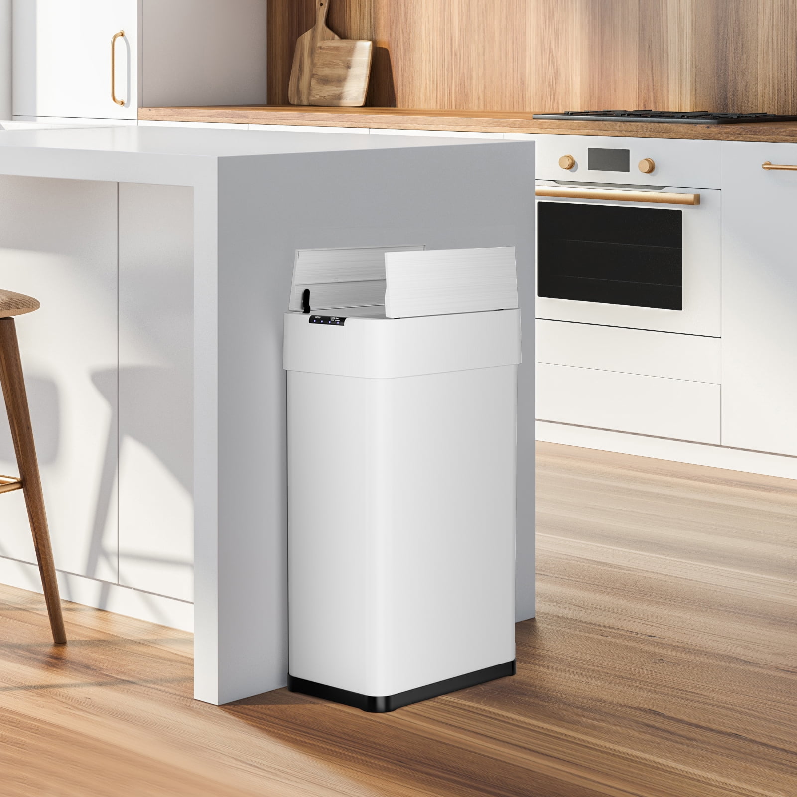Arlopu 13.2 Gallon Automatic Trash Can Touchless Motion Sensor Trash Bin Smart Garbage Can W/ Wings Open Lid