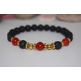 thumbnail image 3 of Natural Red Coral & Black Lava 8mm Round Shape Smooth Cut Beads Stretchable Bracelet for Men & Women., 3 of 3