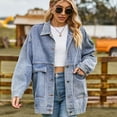 thumbnail image 2 of Women's Long Sleeve Denim Jean Jacket Oversized Denim Coat Lapel Button Jean Jacket with Pockets S-XXL, 2 of 10