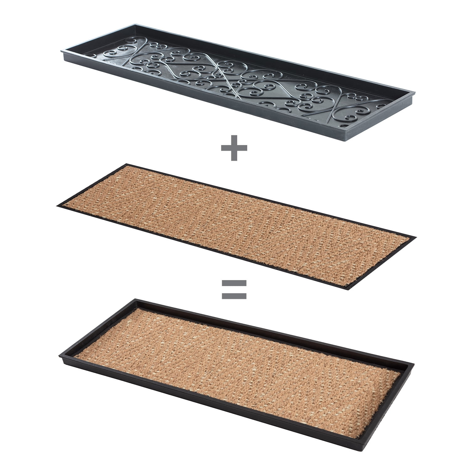 Black Metal Boot Tray with Tan & Khaki Coir Insert