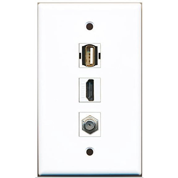 RiteAV - 1 Port HDMI 1 Coax Cable TV- F-Type 1 USB A-A Wall Plate