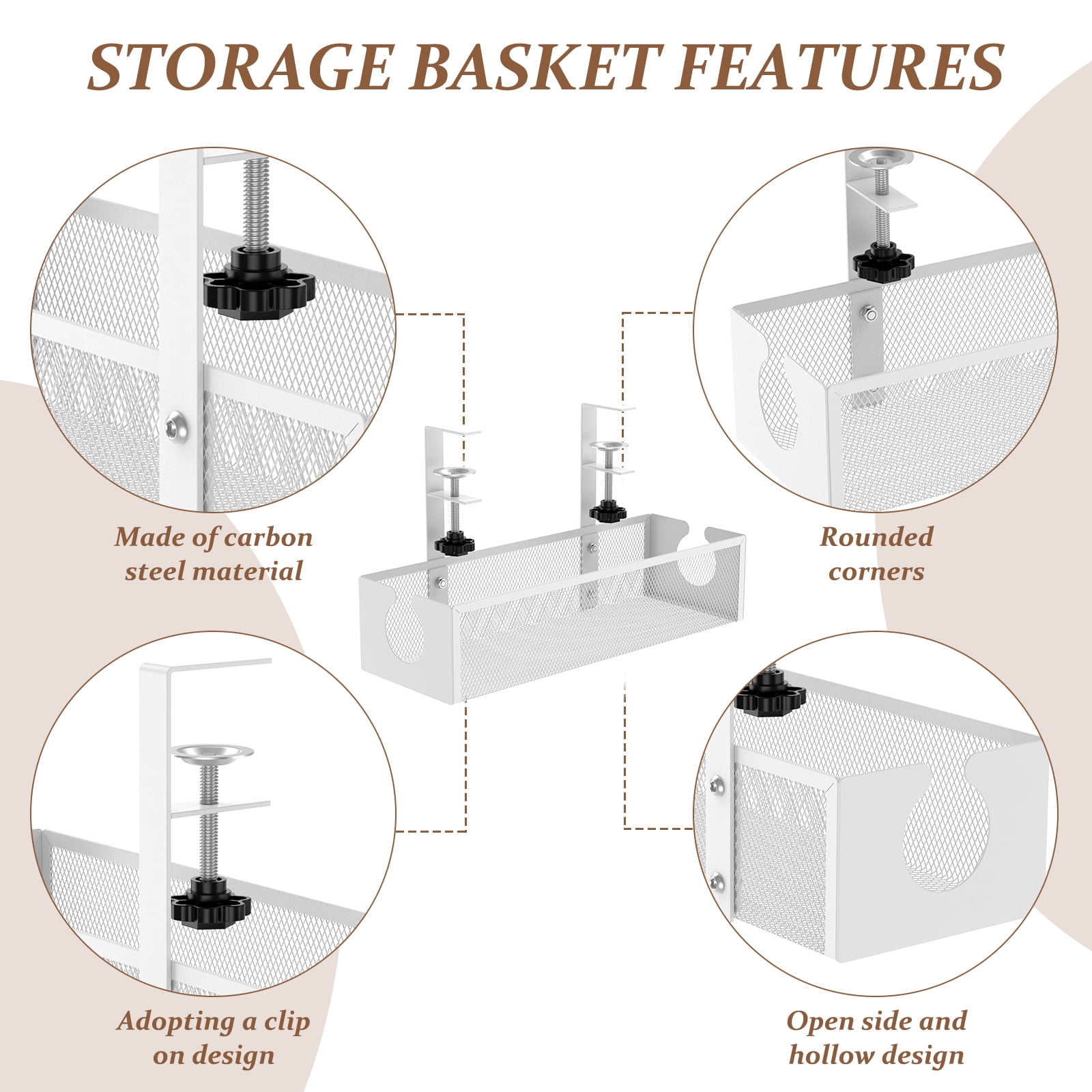 Austok Under Desk Cable Management 13.39" Cable Management Box for Table Thickness up to 1.97" Wire Cord Organizer with Clamp No Drill