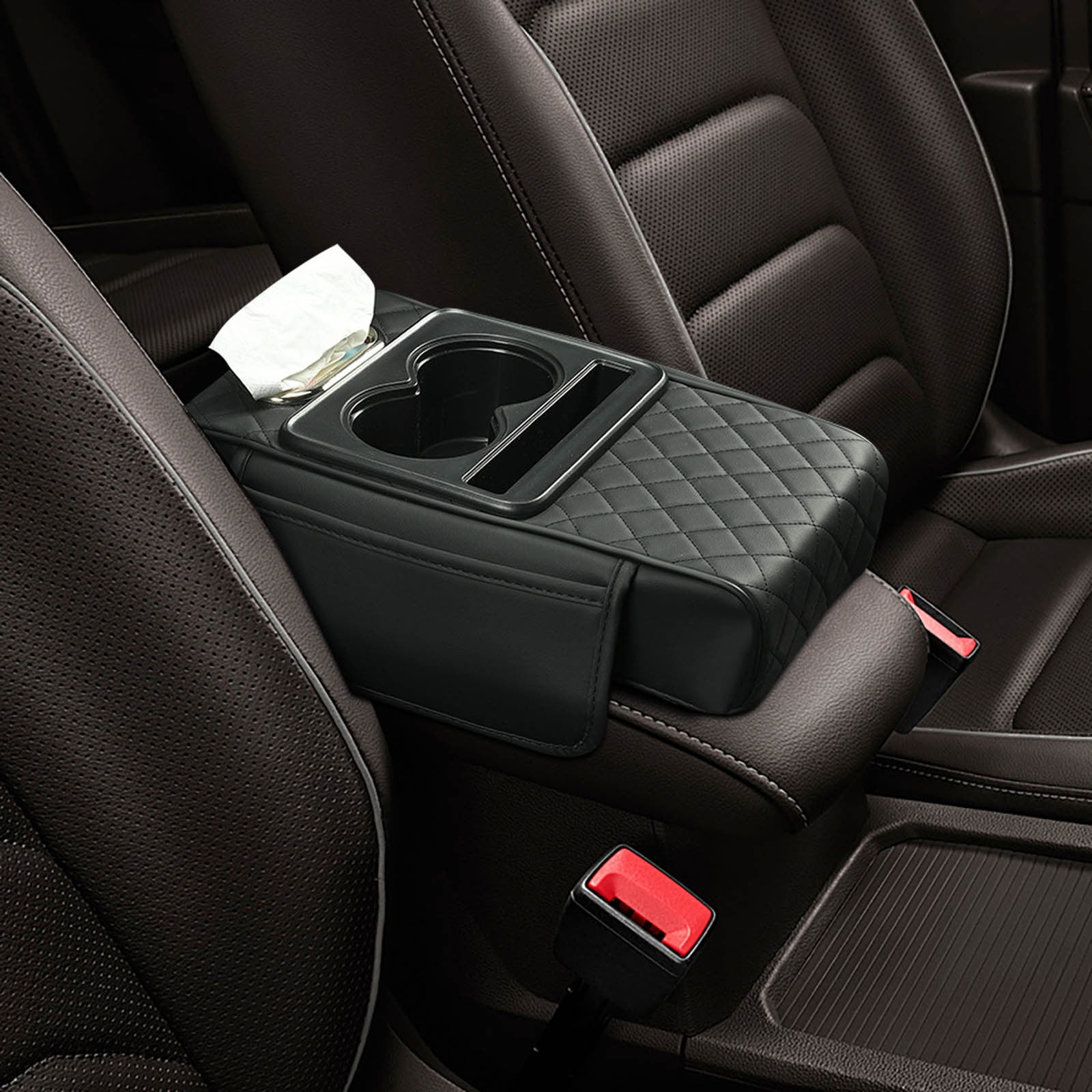 Accoudoir De Voiture Coussin Rehausseur Avec Poches Latérales Et Porte-Gobelets