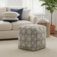 thumbnail image 2 of LR Home Medium Floral Indoor Square Pouf, Beige/Blue, 20" x 20" x 20", 2 of 9