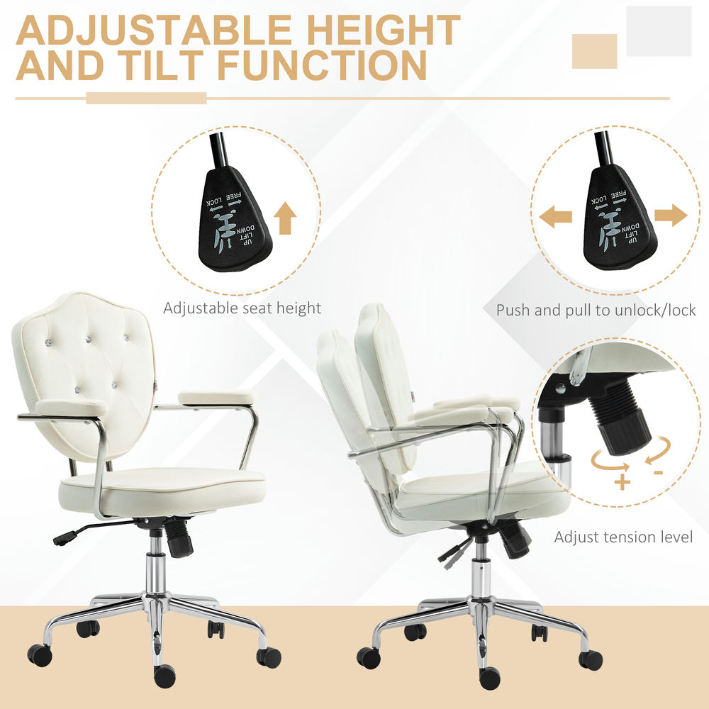 Demi Bonn Modern Desk Chairs with Wheels and Armrests, Velvet-Feel Fabric Office Chair, Home Computer Executive Swive Chairl, White