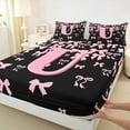 thumbnail image 3 of jejeloiu Monogrammed U Bed Sheets,Cute Bowknot Bowtie King Sheets,Light Pink Black Sheet Set,Microfiber Room Decorative,4-Piece, 3 of 7