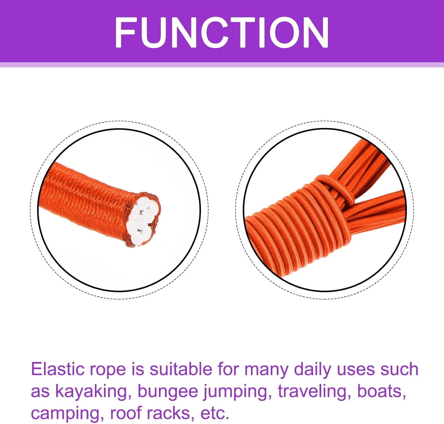 MKEUDQ-1/8 Inch Shock Cord, 25 Feet Orange Bungee Cord Tent Pole Shock Cord Round Elastic Kayak Rope Stretch String Marine Grade Heavy Polyester for DIY Projects Tie Downs