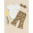 thumbnail image 5 of Aojekbee Baby Girl Western Outfits Short Sleeve Cow Print Romper with Flare Pants Headband Set Infant Clothes, 5 of 10