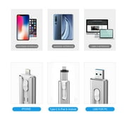 Topesel 128GB USB 3.0 Flash Drive, 3-In-1 Metal USB, for iphone External Storage, OTG Android Phone and Computer, Silver
