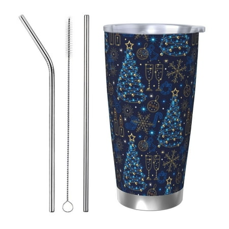 

Uemuo Shining Christmas Tree Print Travel Coffee Mug 20oz Double-walled Car Cup Stainless Steel Insulated Tumbler Leak-proof Travel Cup Reusable Straw Car Cup-Straw Three-piece Set