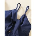 thumbnail image 4 of Little Girl’s Solid Color Dress Casual Knotted V-neck Button Suspender A-line Dress, 4 of 9