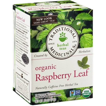 TRADITIONAL MEDICINALS Feuille de framboise bio à base de plantes supplément thé, 16 comte, .85 oz (Pack de 3)