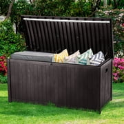 DWVO Deck Box: Large Outdoor Storage Container 114 Gallon for Outdoor Pillows, Pool Supplies, Garden Tools, Furniture and Sports Equipment,Water-resistant,Lockable | Brown
