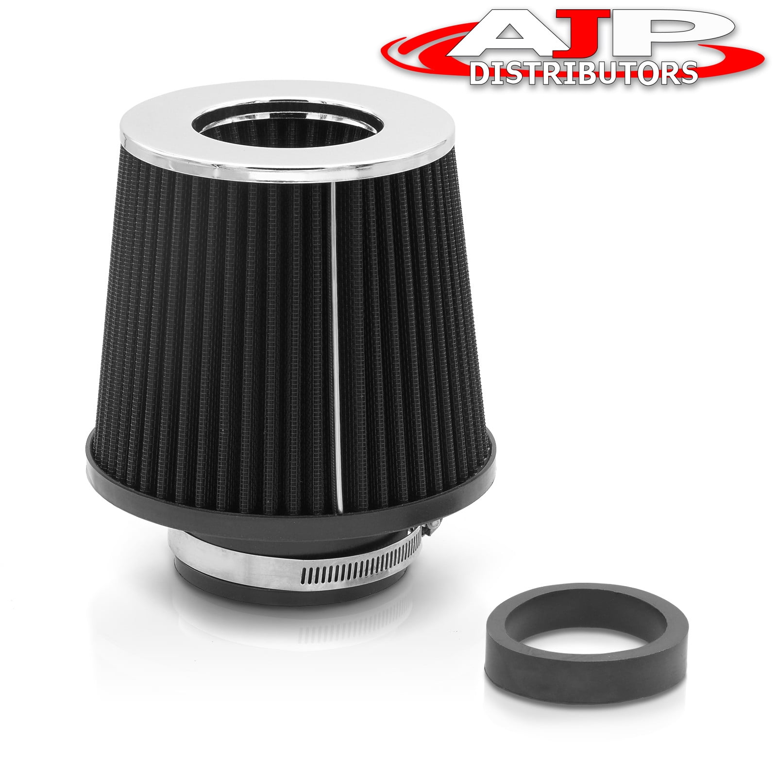 Universal 3" ClampOn Engine Air Filter (Black) with 2.5" Inch Adapter Washable & Reusable