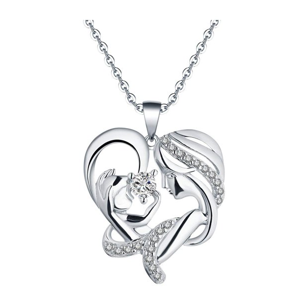 2021 Mom And Baby Necklace Mother's Day Gift Mother Daughter Child Crystal Rhinestone Heart Shaped Pendant Necklace For WomenSPAIN Gao Jinjia LED
