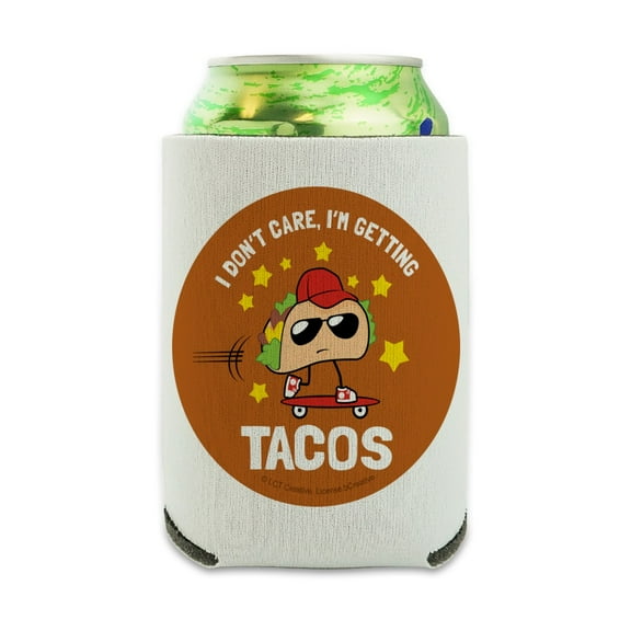 I Don't Care I'm Getting Tacos Skateboard Funny Humor Can Cooler - Drink Sleeve Hugger Collapsible Insulator - Beverage Insulated Holder