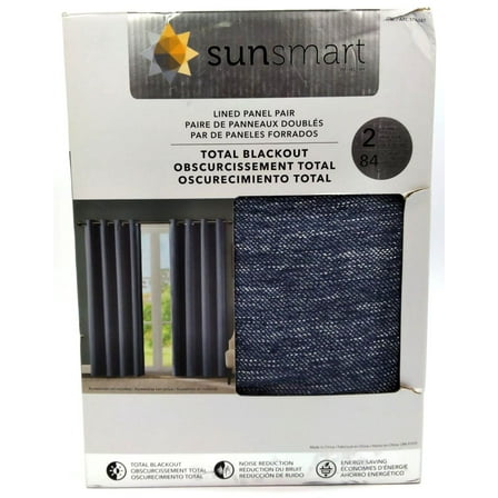 SunSmart Total Blackout Lined Panel Pair with Grommets, Indigo Blue