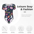 thumbnail image 6 of Naloa Floral Rabbit Women's Short-Sleeved Onesie, One-Piece Swimsuit for Parties, dates, clubs - Medium, 6 of 9