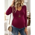 thumbnail image 3 of V Neck Long Sleeve Pregnancy Tops Shirts Maternity Clothes for Women 3-Pack, 3 of 6