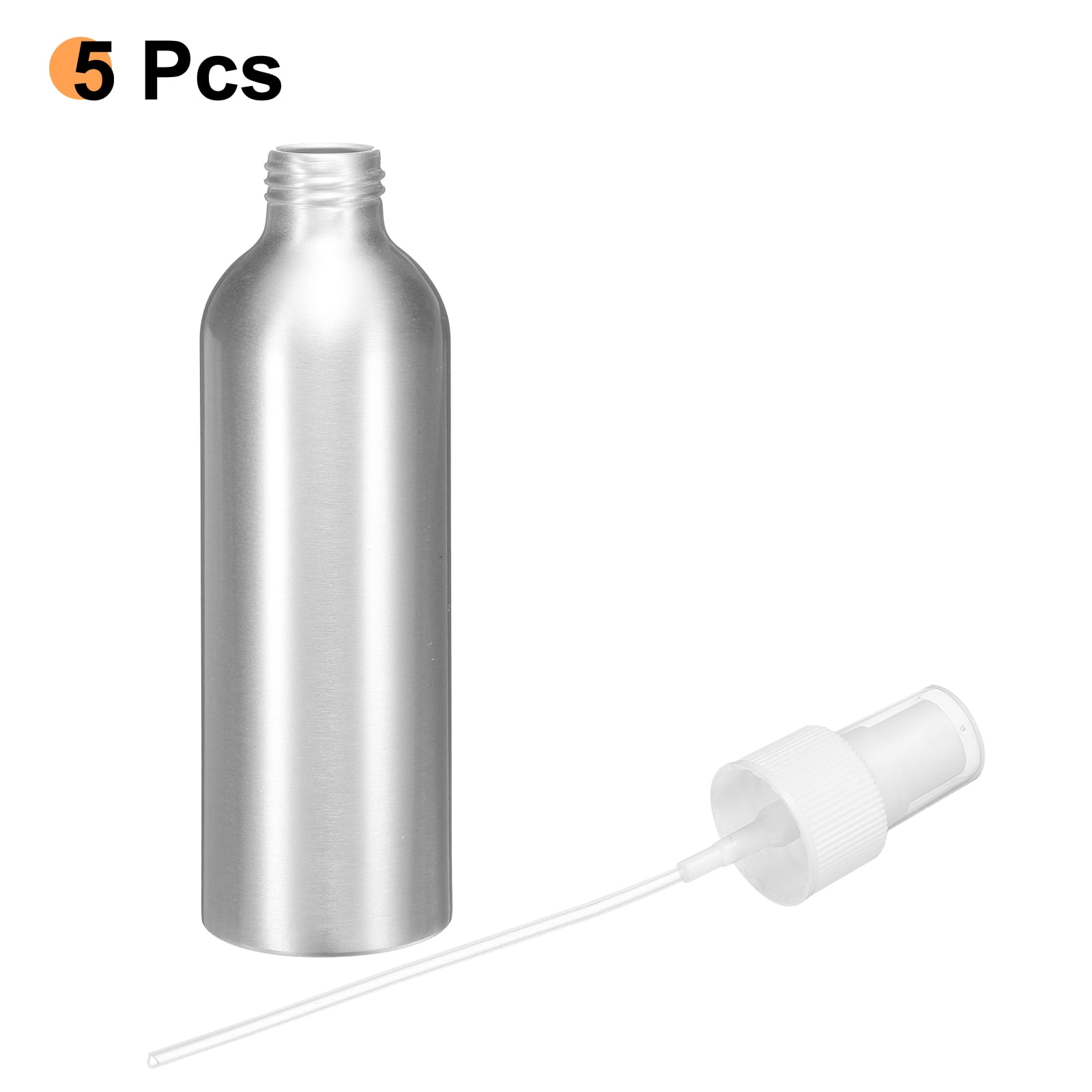 Uxcell 5pcs Aluminum Fine Mist Spray Bottles 200ml/6.7oz Metal Small Liquid Alcohol Refillable Travel Container with White Plastic Nozzle Cap for Perfume Skincare Cosmetic Storage Bottle