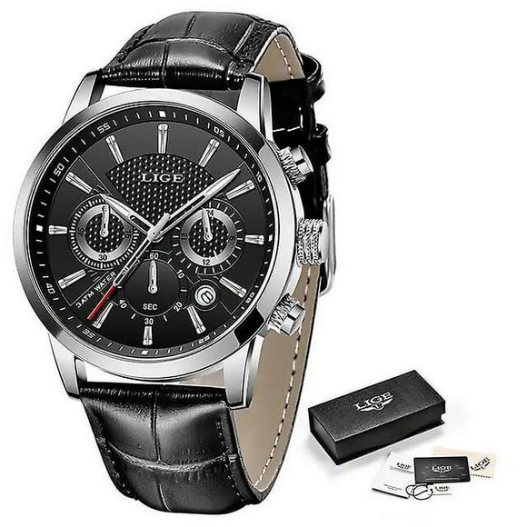 2023 New Mens Watches Lige Top Brand Leather Chronograph Waterproof Sport Automatic Date Quartz Watch For Men Relogio Masculino