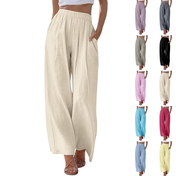 Women's Spring Satin Straight Leg Pants Loose Casual Comfort Fit