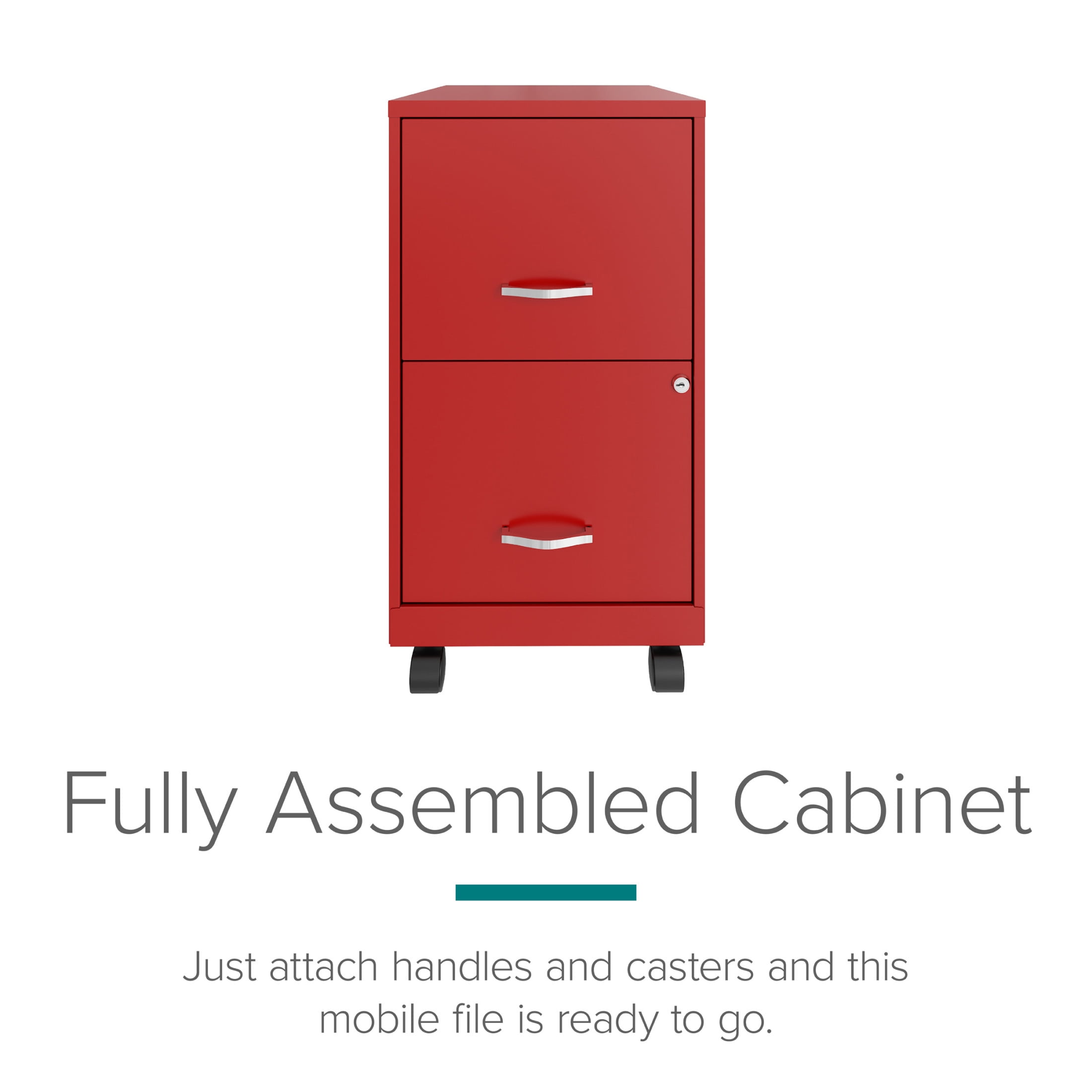 Space Solutions 18" Deep 2 Drawer Mobile Letter Width Vertical File Cabinet, Red
