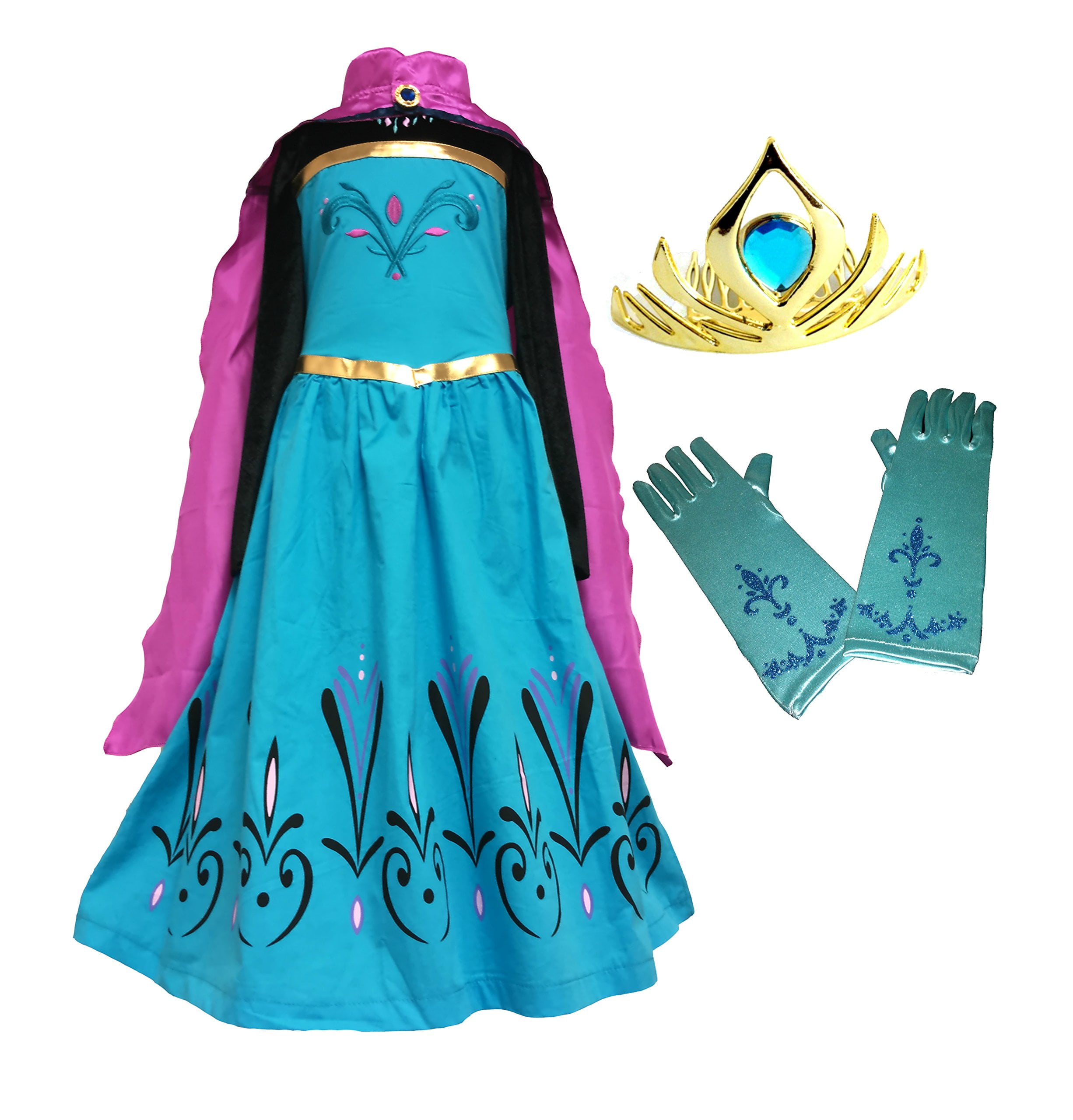 elsa costume with cape and gloves