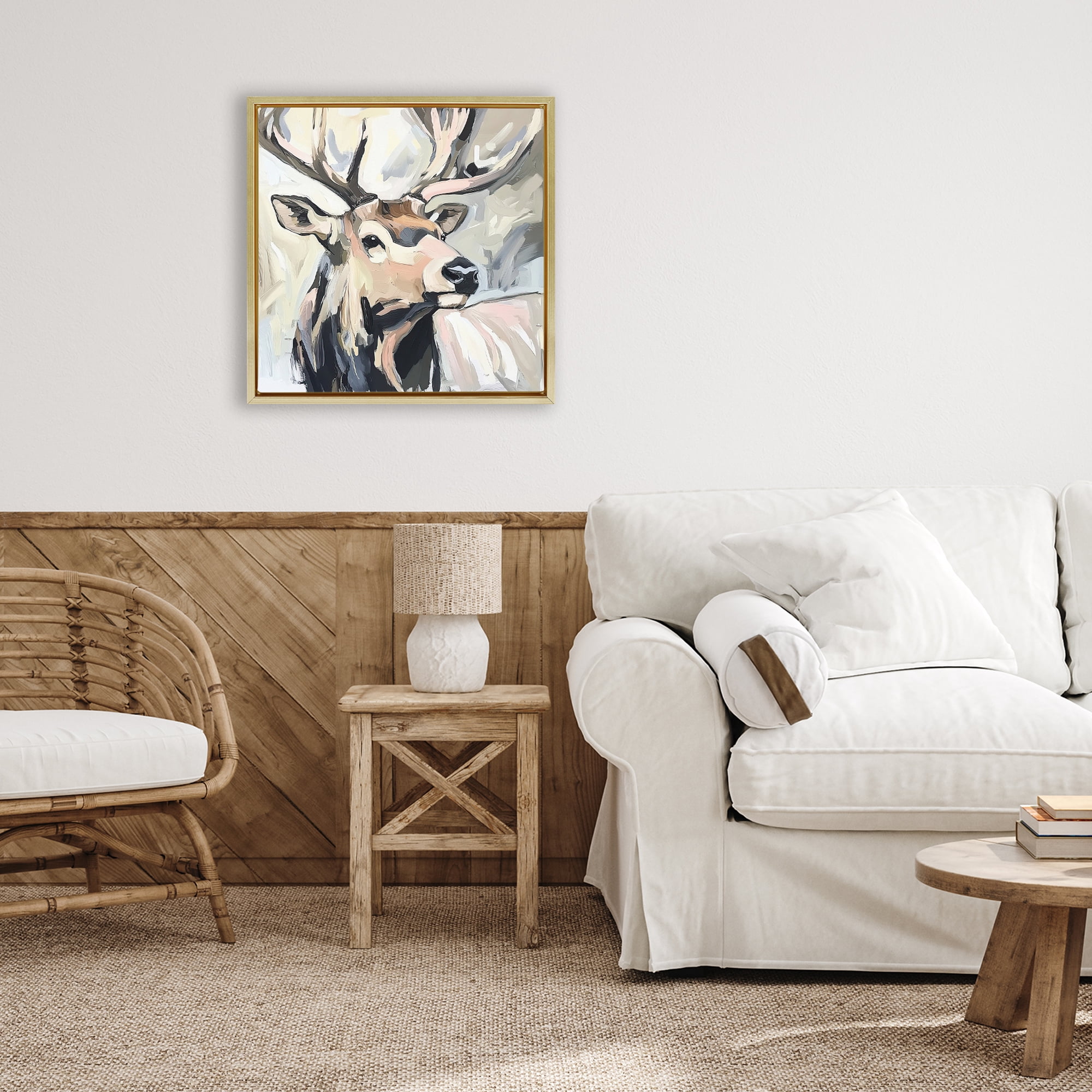 Stupell Industries Neutral Bull Elk Portrait Gold Framed Floater Canvas Wall Art, design by Tina LeCour
