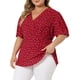 thumbnail image 2 of Women's Plus Size PolDots Blouses V Neck Button Front Short Sleeve Wrap Peplum Top Red 3X, 2 of 7